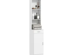 HOMCOM Badezimmerschrank Spanplatte 35L x 30,5B x 179H cm Weiß