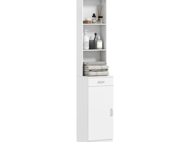 HOMCOM Badezimmerschrank Spanplatte 35L x 30,5B x 179H cm Weiß
