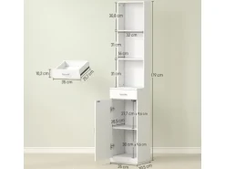 HOMCOM Badezimmerschrank Spanplatte 35L x 30,5B x 179H cm Weiß