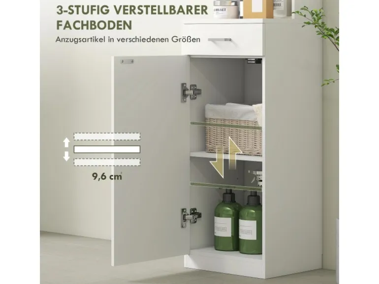 HOMCOM Badezimmerschrank Spanplatte 35L x 30,5B x 179H cm Weiß