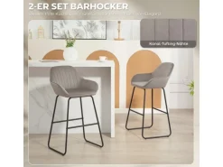 HOMCOM Barhocker 2er Set Gepolstert Barstuhl für Küche Wohnzimmer Grau