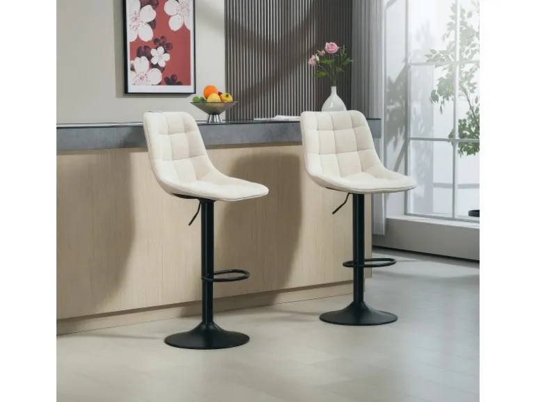 HOMCOM Barhocker mit Lehne Polyester Beige 53L x 47B x 96-117H cm