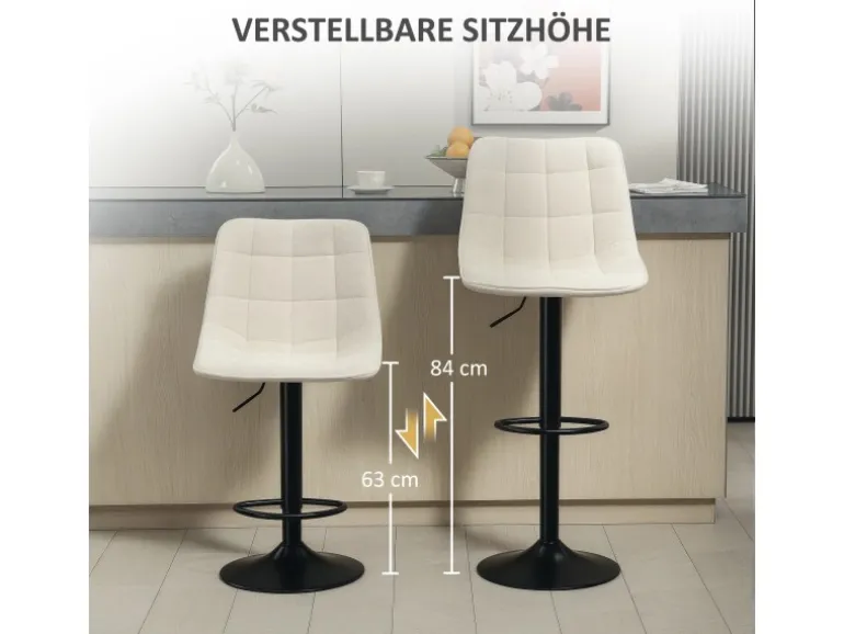HOMCOM Barhocker mit Lehne Polyester Beige 53L x 47B x 96-117H cm