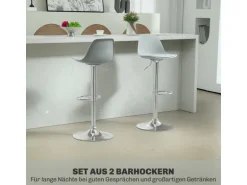 HOMCOM Barhocker mit Stahlgestell Kunstleder Grau 38L x 42B x 82-104H cm