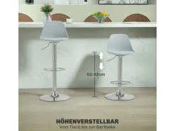 HOMCOM Barhocker mit Stahlgestell Kunstleder Grau 38L x 42B x 82-104H cm