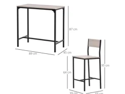 HOMCOM Barmöbel MDF Metall Natur Schwarz L89 x B45 x H87 cm L39 x B45 x H95 cm