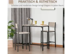 HOMCOM Barmöbel MDF Metall Natur Schwarz L89 x B45 x H87 cm L39 x B45 x H95 cm