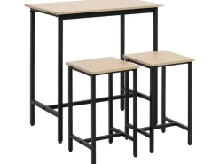 HOMCOM Bartisch mit 2 Stühlen Industrie-Design Naturholz Schwarz 80 x 50 x 85 cm