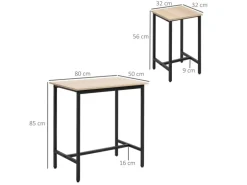 HOMCOM Bartisch mit 2 Stühlen Industrie-Design Naturholz Schwarz 80 x 50 x 85 cm