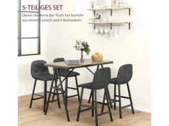 HOMCOM Bartisch mit Barhocker Set 5-Teilige Stahl Dunkelgrau 120 x 60 x 91 cm