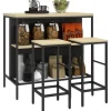 HOMCOM Bartisch mit Barhocker Set 3-tlg. im Modern-Stil Stahl Eiche