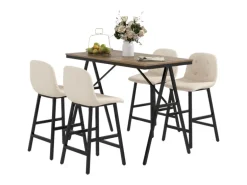 HOMCOM Bartisch mit Barhocker Set 5-Teilige Beige 120 x 60 x 91 cm