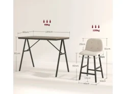 HOMCOM Bartisch mit Barhocker Set 5-Teilige Beige 120 x 60 x 91 cm
