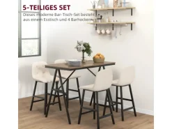 HOMCOM Bartisch mit Barhocker Set 5-Teilige Beige 120 x 60 x 91 cm