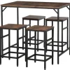HOMCOM Bartisch mit Barhocker 5-Teilig Stahl Rustikal-Braun 100 x 60 x 88 cm