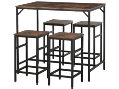 HOMCOM Bartisch mit Barhocker 5-Teilig Stahl Rustikal-Braun 100 x 60 x 88 cm