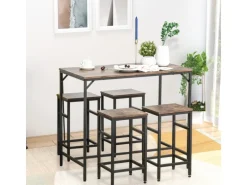 HOMCOM Bartisch mit Barhocker 5-Teilig Stahl Rustikal-Braun 100 x 60 x 88 cm