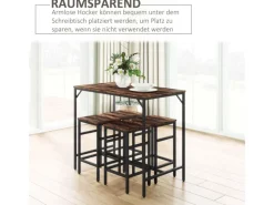 HOMCOM Bartisch mit Barhocker 5-Teilig Stahl Rustikal-Braun 100 x 60 x 88 cm