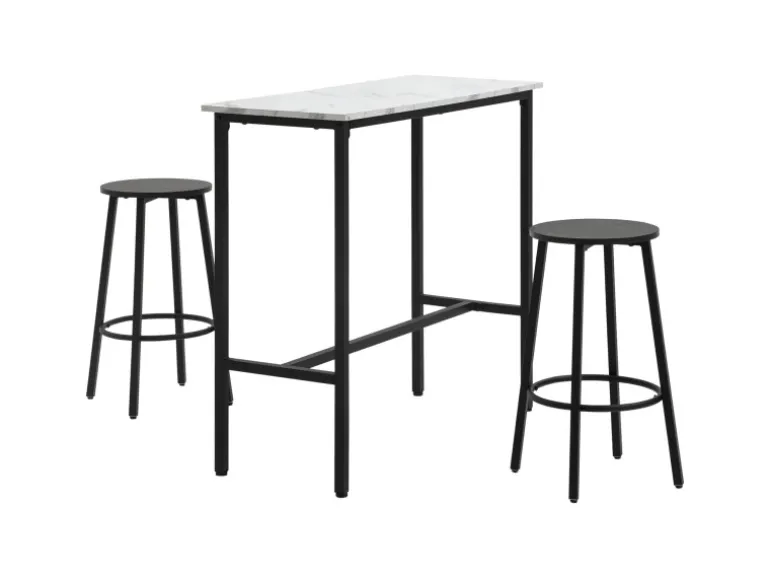 HOMCOM Bartisch mit Barhocker Set 3-Teilig Stahl Weiß Schwarz