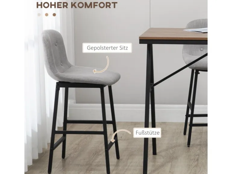 HOMCOM Bartisch mit Barhocker Set 5-Teilig Stahl Hellgrau 120 x 60 x 91 cm