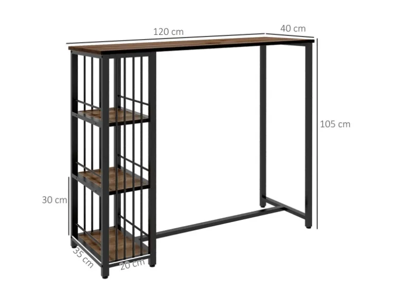 HOMCOM Bartisch mit Holzoptik Spanplatte Stahl Braun 120L x 40B x 105H cm