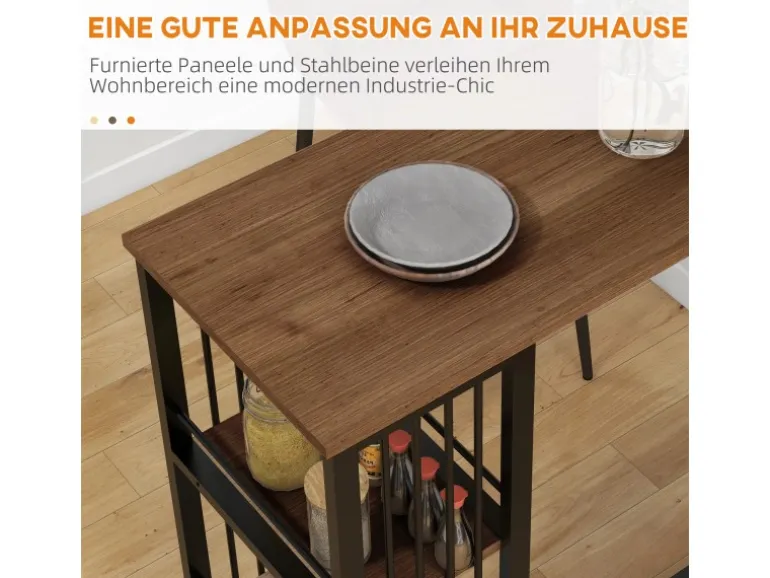 HOMCOM Bartisch mit Holzoptik Spanplatte Stahl Braun 120L x 40B x 105H cm