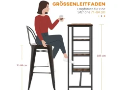 HOMCOM Bartisch mit Holzoptik Spanplatte Stahl Braun 120L x 40B x 105H cm
