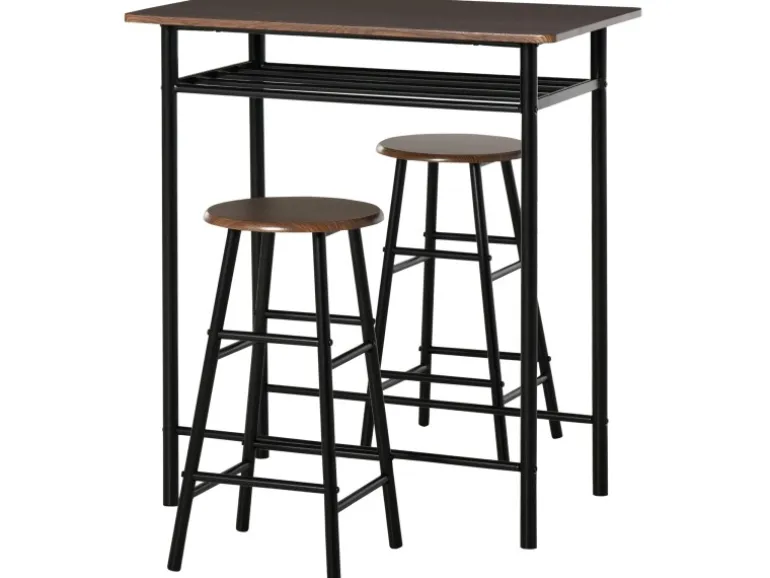 HOMCOM Bartisch Set mit 2 Barhocker MDF Metall Schwarz 80B x 50T x 90H cm