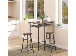 HOMCOM Bartisch Set mit 2 Barhocker MDF Metall Schwarz 80B x 50T x 90H cm