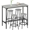 HOMCOM Bartisch Set mit 4 Barhocker MDF Metall Grau 110L x 50B x 89,5H cm