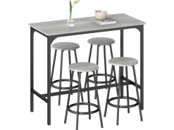 HOMCOM Bartisch Set mit 4 Barhocker MDF Metall Grau 110L x 50B x 89,5H cm