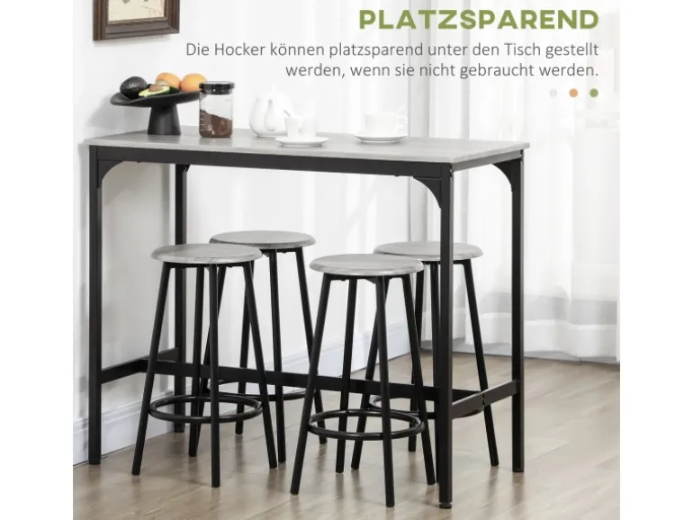 HOMCOM Bartisch Set mit 4 Barhocker MDF Metall Grau 110L x 50B x 89,5H cm