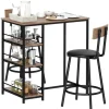 HOMCOM Bartisch Set mit Barhocker Set 3-tlg Stahl MDF Eiche 90L x 50B x 90,5H cm