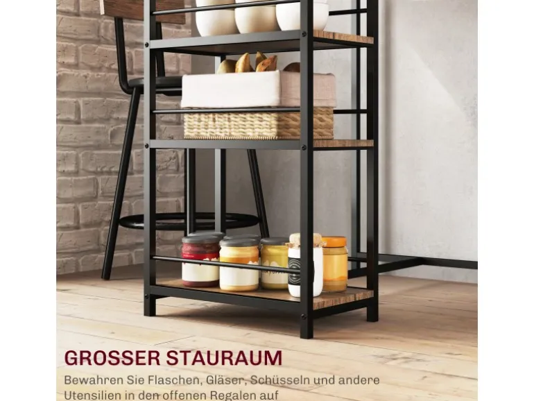 HOMCOM Bartisch Set mit Barhocker Set 3-tlg Stahl MDF Eiche 90L x 50B x 90,5H cm