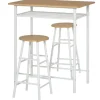 HOMCOM Bartisch Set 3-Teilig mit Lagerregal MDF-Platte Weiß Eiche 80 x 50 x 90 cm