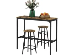 HOMCOM Bartisch-Set 3-Teilig im Industriedesign Stahl Rustikal-Braun