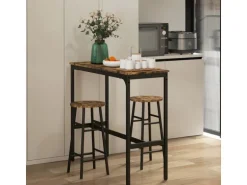 HOMCOM Bartisch-Set 3-Teilig im Industriedesign Stahl Rustikal-Braun