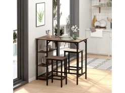HOMCOM Bartisch-Set Stehtisch mit 2 Barhockern Braun Schwarz 109 x 60 x 100 cm