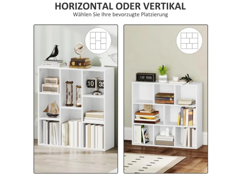 HOMCOM Bücherregal Standregal mit 8 Ebenen Aufbewahrungsregal