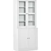 HOMCOM Bücherschrank 178,5 cm mit Glastür 6 Fächern Küchenschrank Weiß