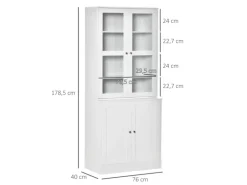 HOMCOM Bücherschrank 178,5 cm mit Glastür 6 Fächern Küchenschrank Weiß