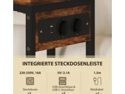 HOMCOM Beistelltisch MDF Stahl 46L x 25B x 62,5H cm Rustikal-Braun
