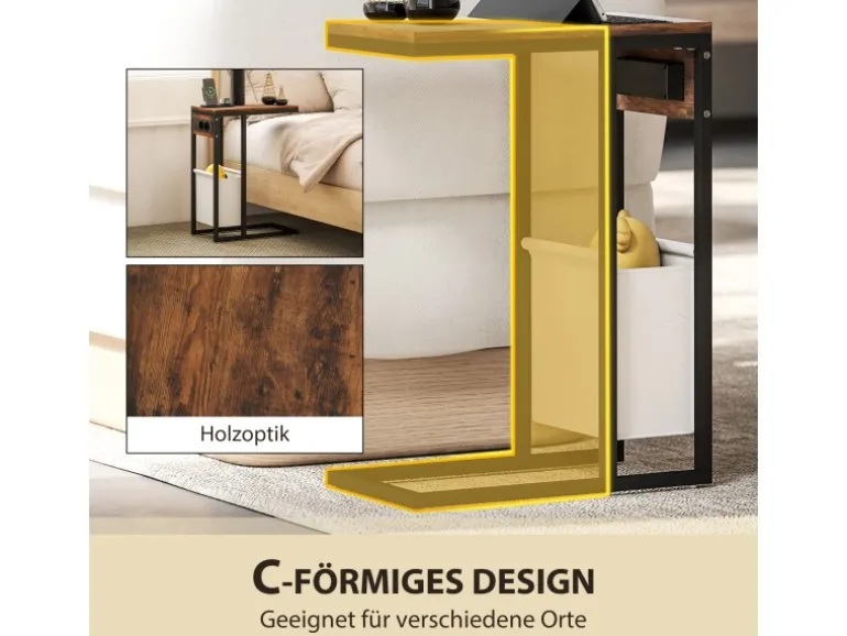 HOMCOM Beistelltisch MDF Stahl 46L x 25B x 62,5H cm Rustikal-Braun