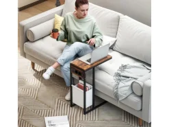 HOMCOM Beistelltisch MDF Stahl 46L x 25B x 62,5H cm Rustikal-Braun