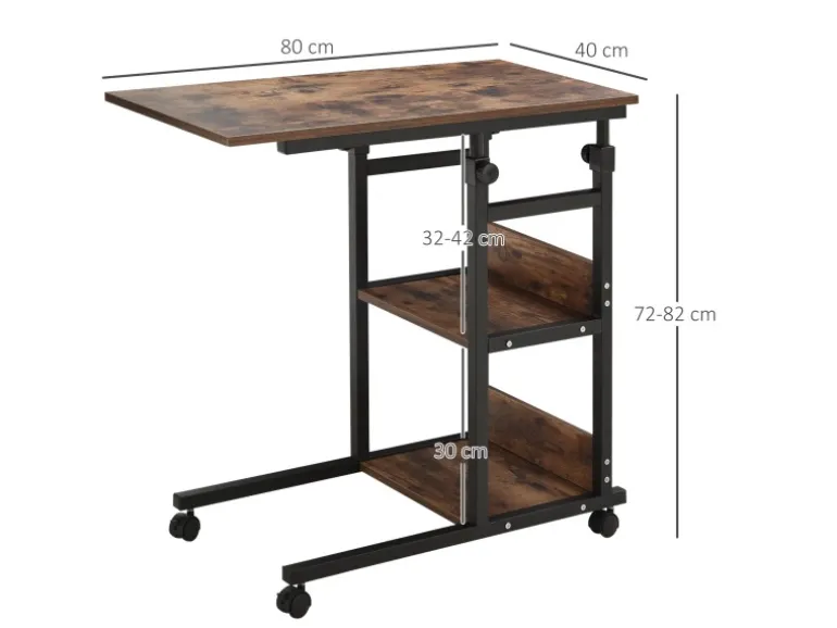 HOMCOM Beistelltisch mit Rollen Höhenverstellbar 80x40x72-82 cm