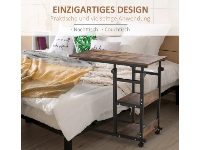 HOMCOM Beistelltisch mit Rollen Höhenverstellbar 80x40x72-82 cm