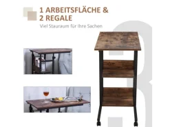 HOMCOM Beistelltisch mit Rollen Höhenverstellbar 80x40x72-82 cm