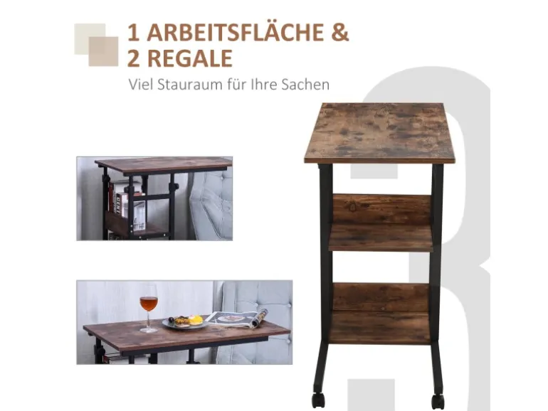 HOMCOM Beistelltisch mit Rollen Höhenverstellbar 80x40x72-82 cm