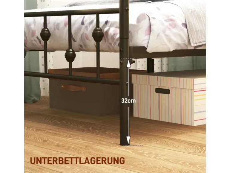 HOMCOM Bettrahmen Bettgestell Metall Schwarz 206,9L x 91,8B x 82,5H cm