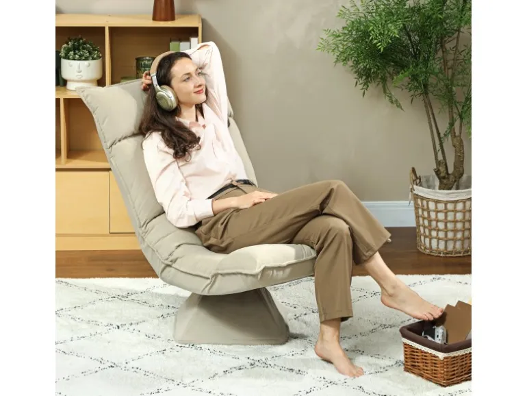 HOMCOM Bodenstuhl 360° Drehbar Bodensessel mit 5-Fach 70L x 62B x 95H cm Beige